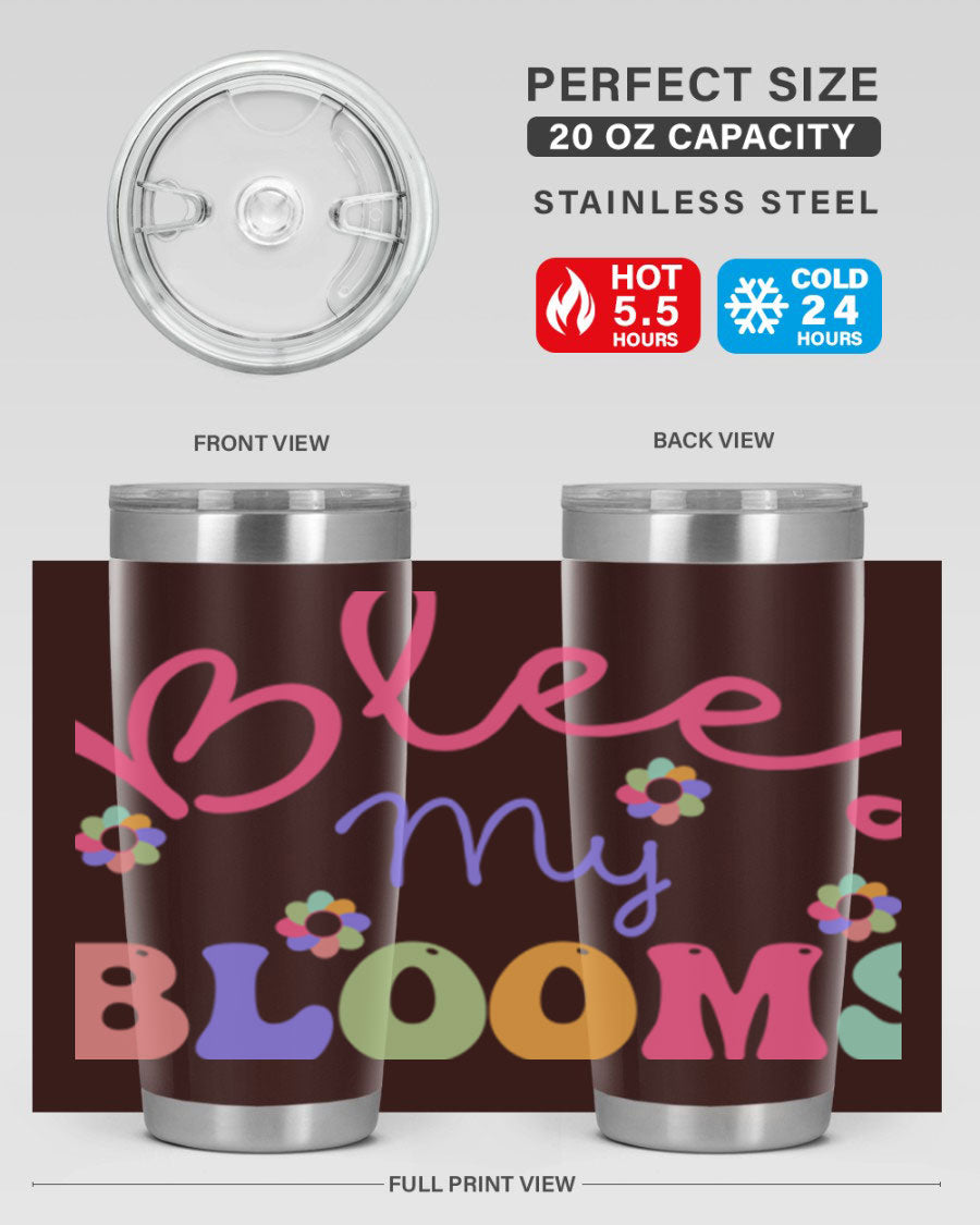 Blees my blooms36# Spring Tumbler in vibrant colors, showcasing its double wall vacuum stainless steel design and drink-thru lid.