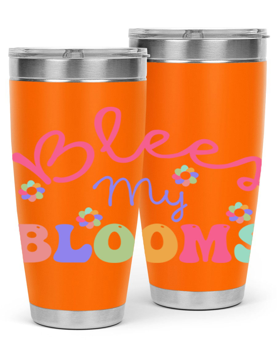 Blees my blooms36# Spring Tumbler in vibrant colors, showcasing its double wall vacuum stainless steel design and drink-thru lid.