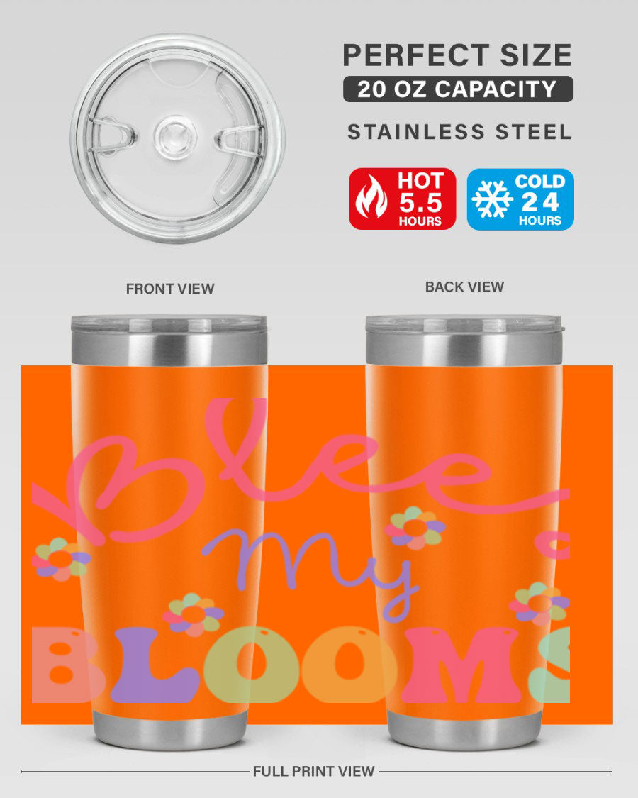 Blees my blooms36# Spring Tumbler in vibrant colors, showcasing its double wall vacuum stainless steel design and drink-thru lid.