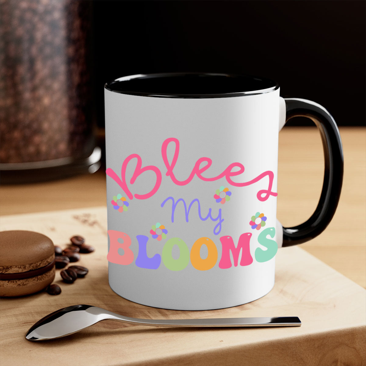 Blees my blooms36# Mug with colorful handle and glossy finish, available in multiple colors and sizes.