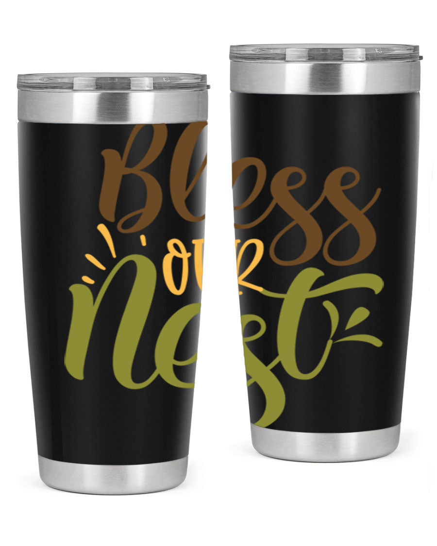 Bless Our Nest 20oz Tumbler made of stainless steel with a charming design, perfect for keeping beverages hot or cold.