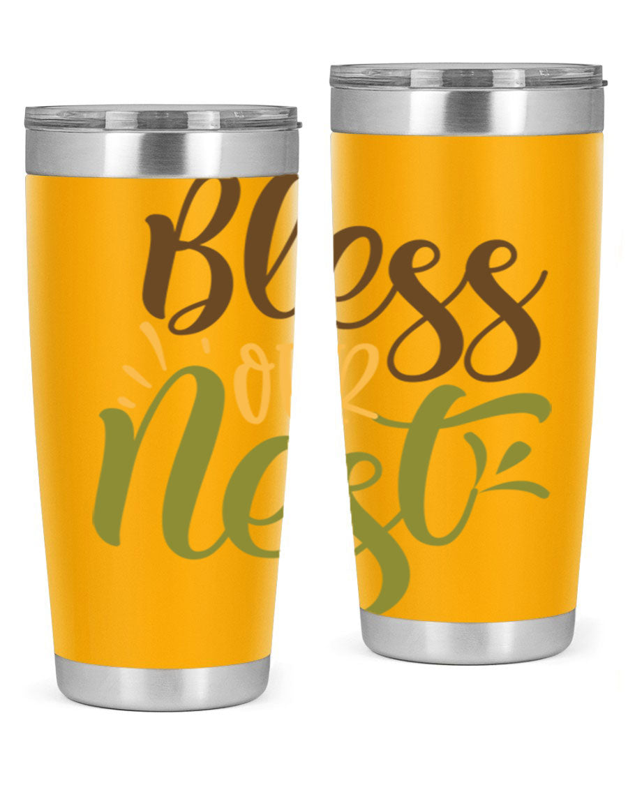 Bless Our Nest 20oz Tumbler made of stainless steel with a charming design, perfect for keeping beverages hot or cold.