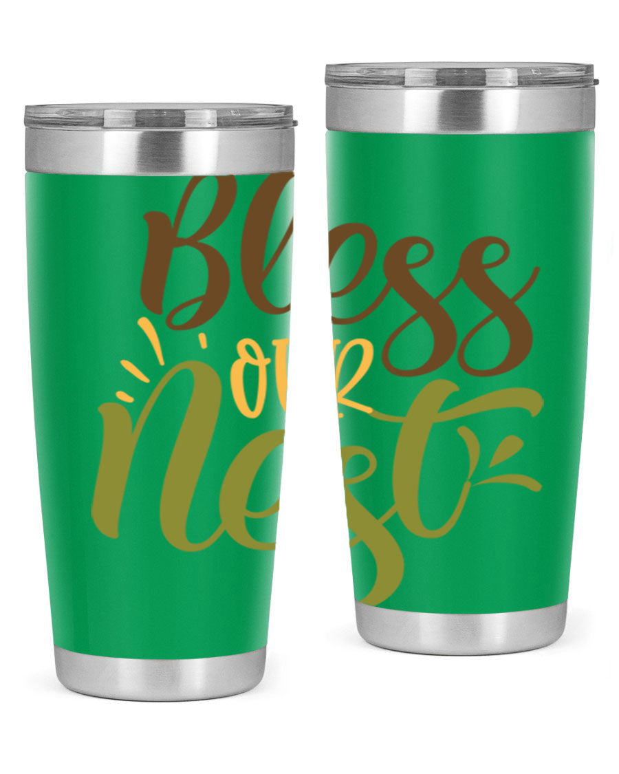 Bless Our Nest 20oz Tumbler made of stainless steel with a charming design, perfect for keeping beverages hot or cold.