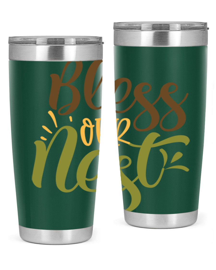 Bless Our Nest 20oz Tumbler made of stainless steel with a charming design, perfect for keeping beverages hot or cold.