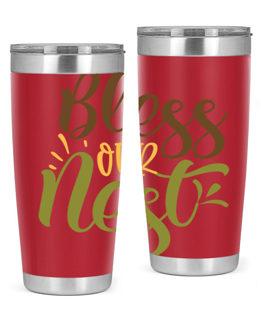 Bless Our Nest 20oz Tumbler made of stainless steel with a charming design, perfect for keeping beverages hot or cold.