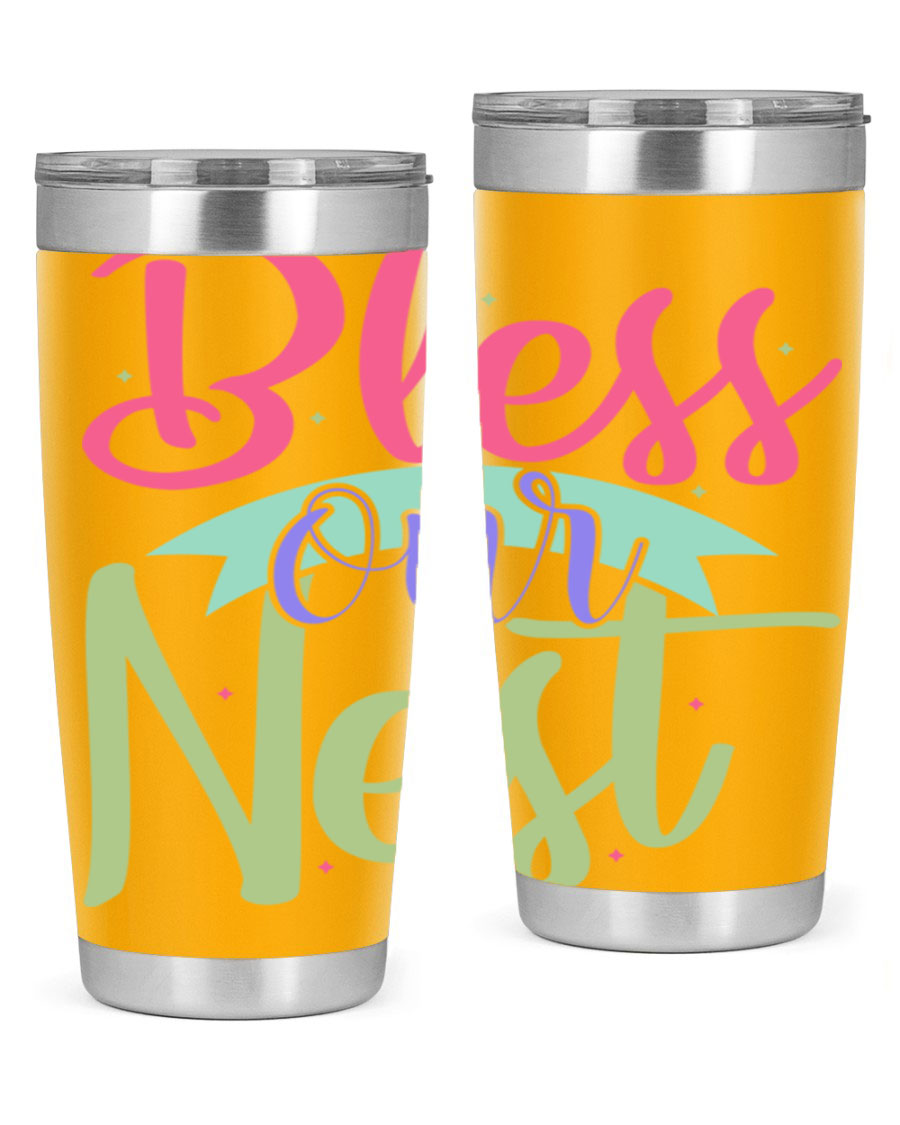 Bless Our Nest 20oz Tumbler made of stainless steel with a charming design, perfect for hot and cold beverages.