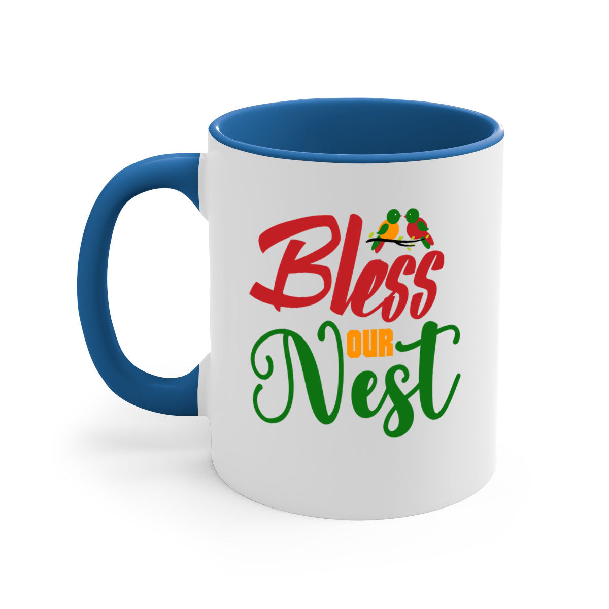 Bless Our Nest 67# Mug with two-tone design, featuring a colored handle and glossy finish, available in multiple colors.