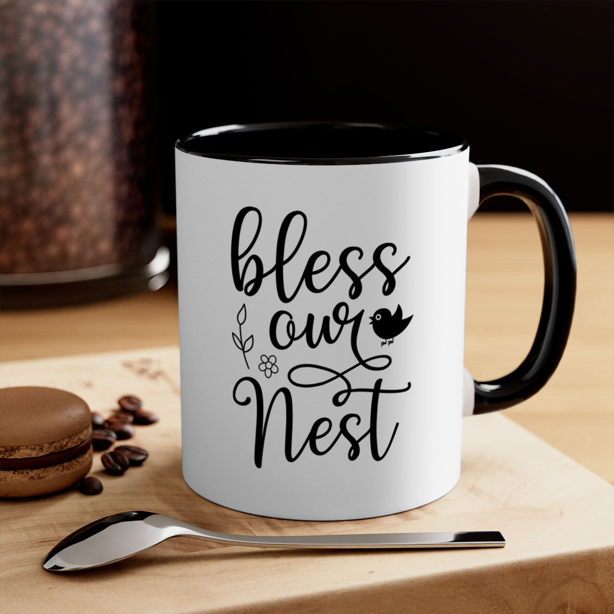 Bless our Nest 68# Mug featuring a two-tone design with a colored handle and glossy finish, available in multiple colors.