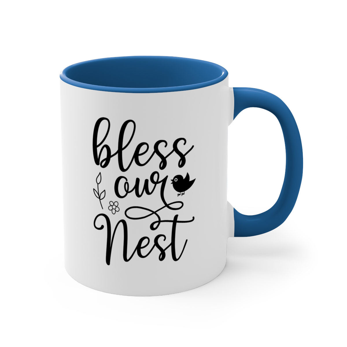 Bless our Nest 68# Mug featuring a two-tone design with a colored handle and glossy finish, available in multiple colors.