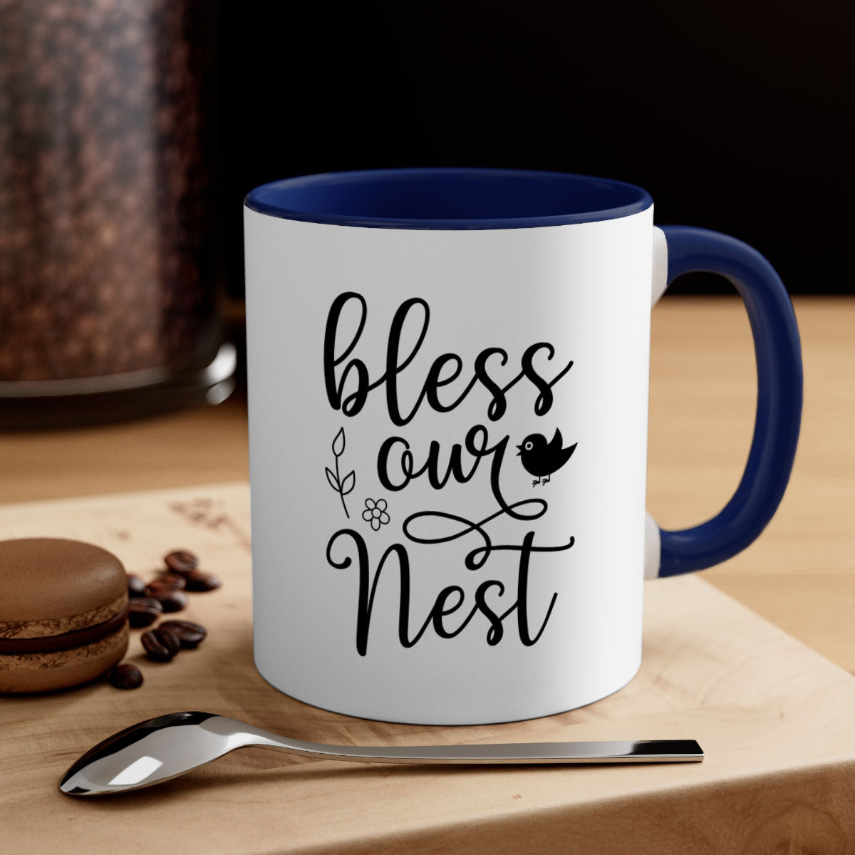 Bless our Nest 68# Mug featuring a two-tone design with a colored handle and glossy finish, available in multiple colors.