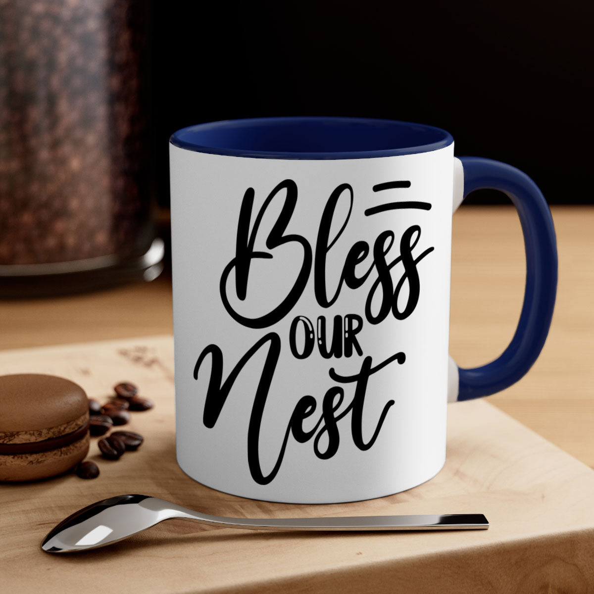 A stylish BLESS OUR NEST 69# Mug featuring a two-tone design with a colored handle and glossy finish, available in multiple colors.