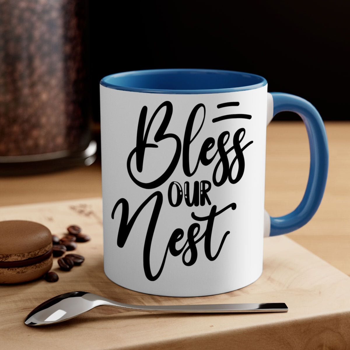 A stylish BLESS OUR NEST 69# Mug featuring a two-tone design with a colored handle and glossy finish, available in multiple colors.