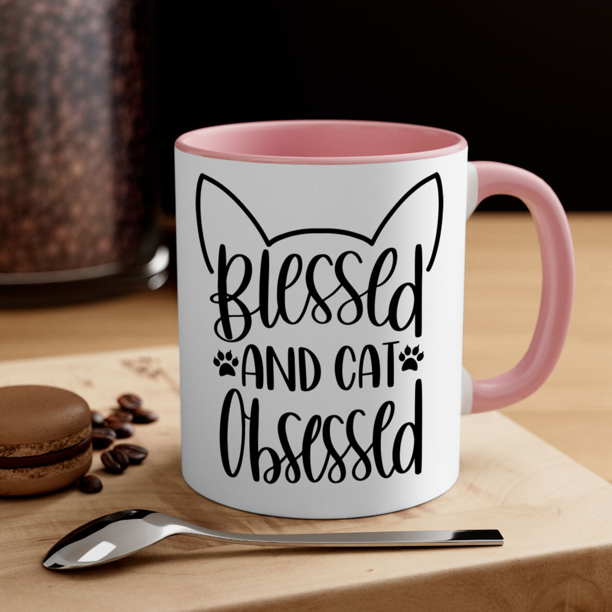 A stylish two-tone ceramic mug featuring a colored handle and interior, perfect for cat lovers, available in multiple colors.