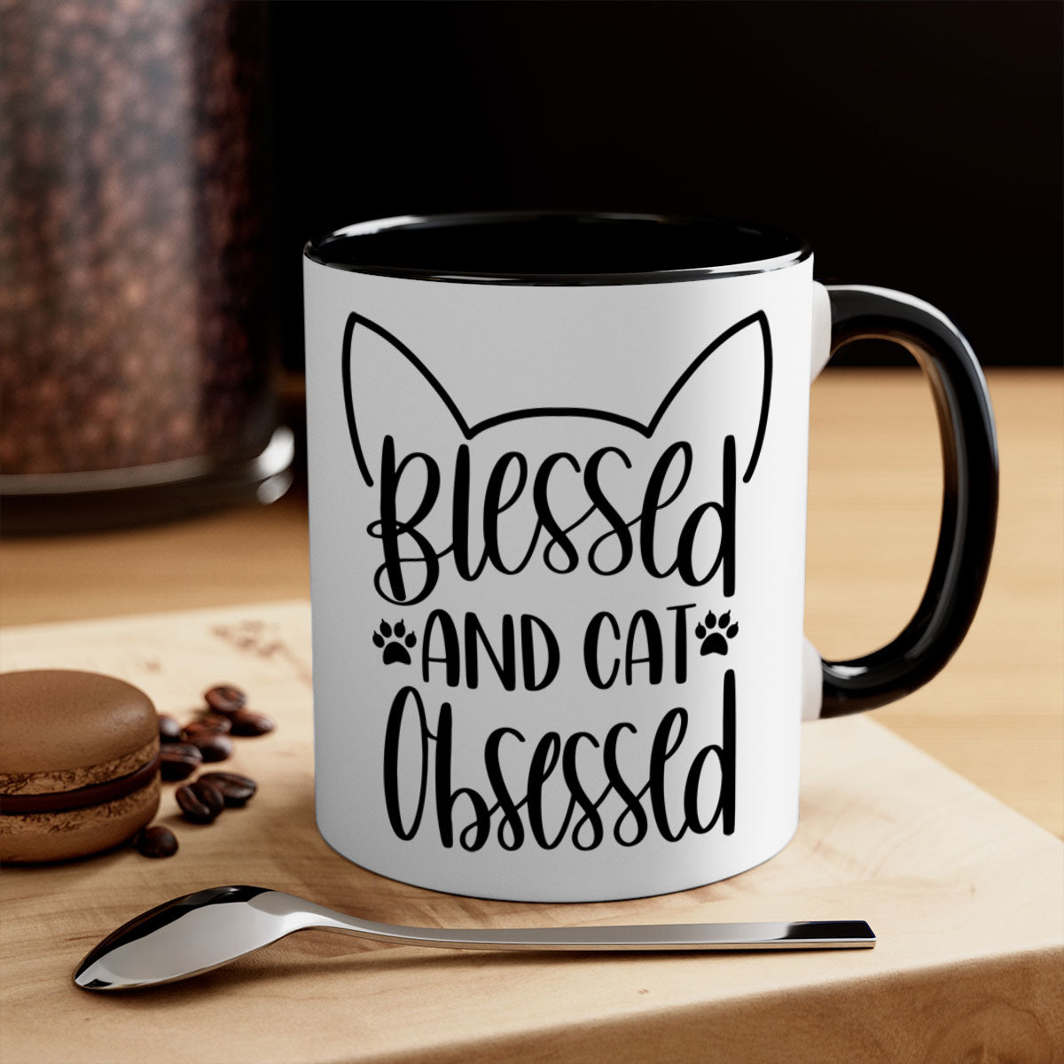 A stylish two-tone ceramic mug featuring a colored handle and interior, perfect for cat lovers, available in multiple colors.