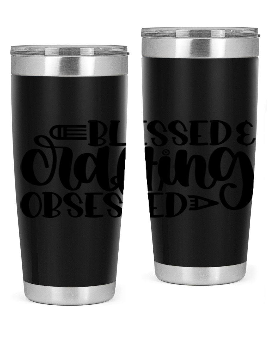 Blessed Crafting Obsessed 47# Tumbler in stainless steel with a drink-thru lid, showcasing its sleek design and double wall insulation.