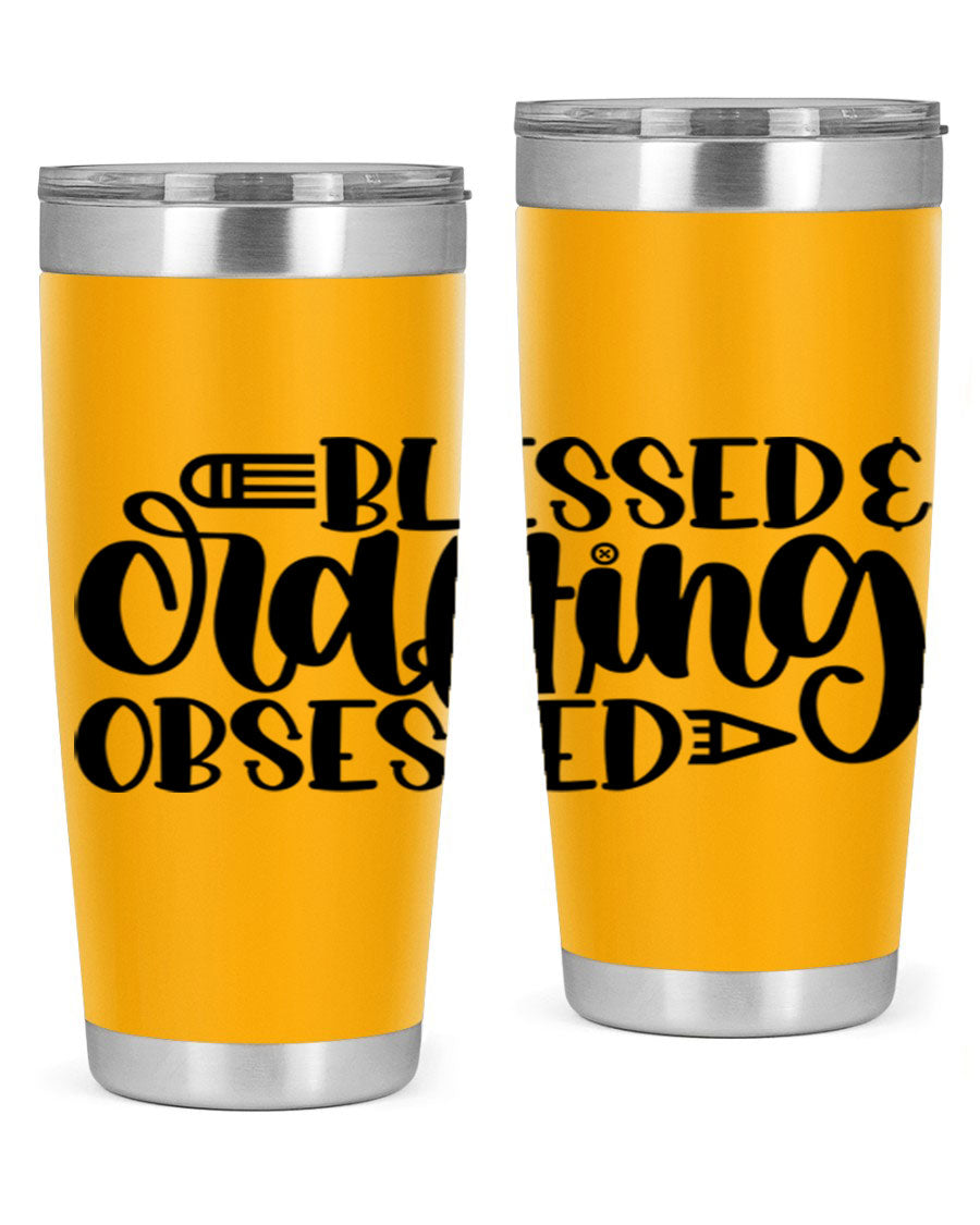 Blessed Crafting Obsessed 47# Tumbler in stainless steel with a drink-thru lid, showcasing its sleek design and double wall insulation.