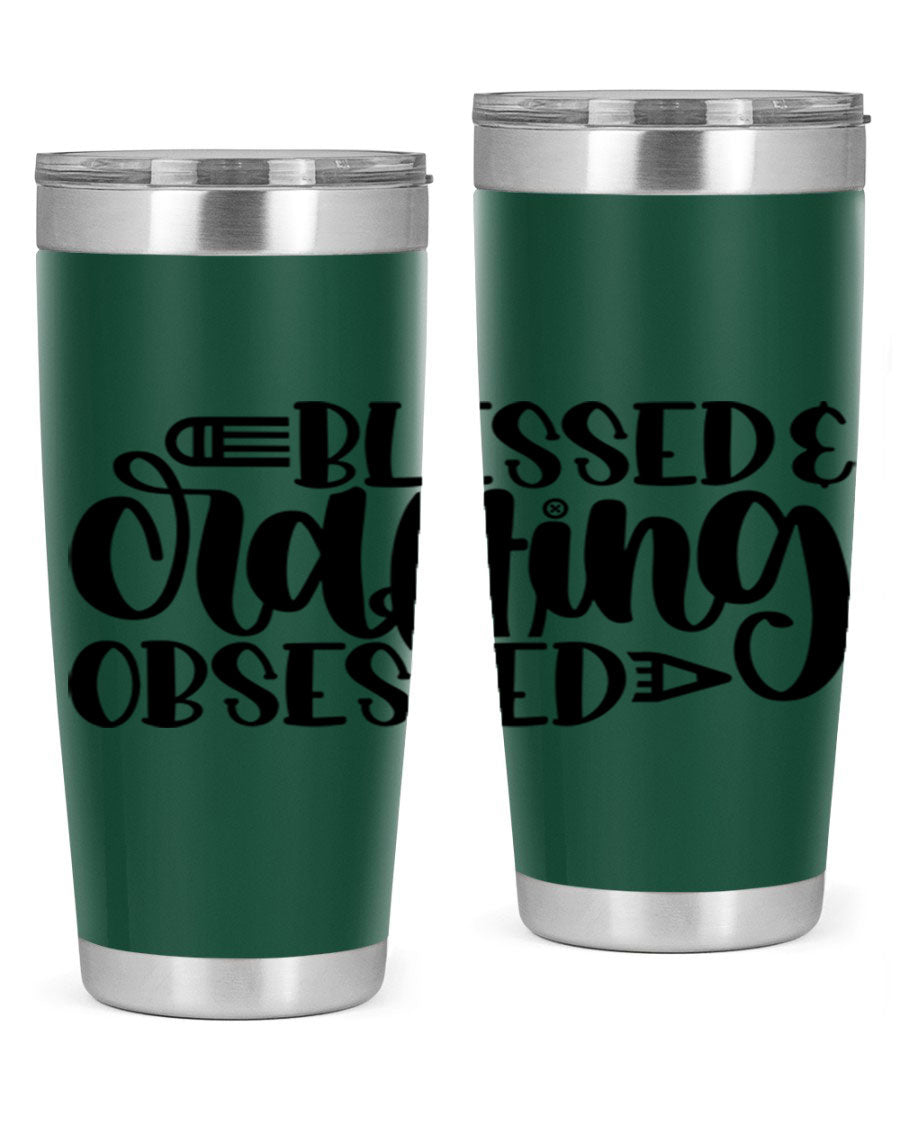 Blessed Crafting Obsessed 47# Tumbler in stainless steel with a drink-thru lid, showcasing its sleek design and double wall insulation.