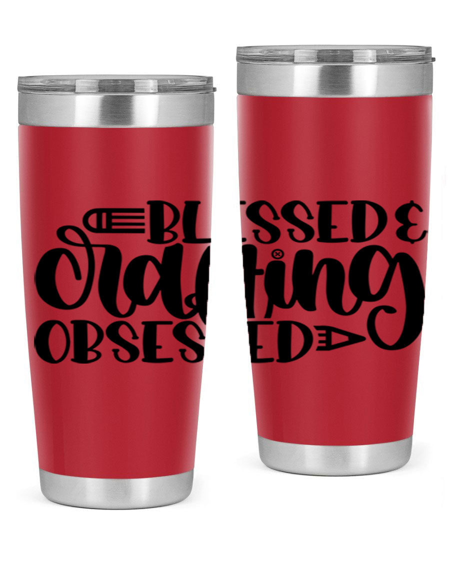 Blessed Crafting Obsessed 47# Tumbler in stainless steel with a drink-thru lid, showcasing its sleek design and double wall insulation.