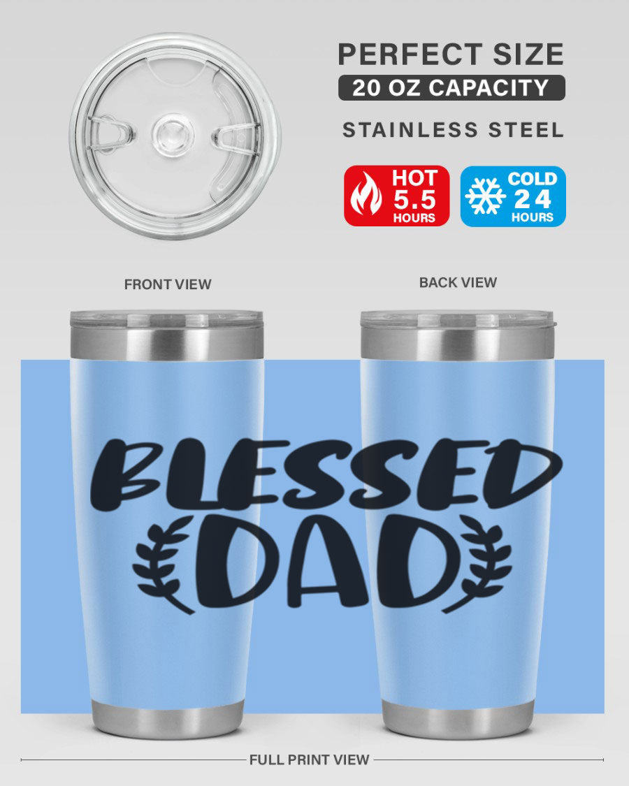 Blessed Dad 36# Tumbler in stainless steel with a drink-thru lid, showcasing its sleek design and insulation features.