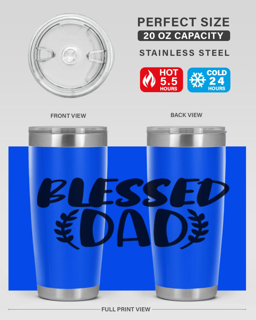 Blessed Dad 36# Tumbler in stainless steel with a drink-thru lid, showcasing its sleek design and insulation features.