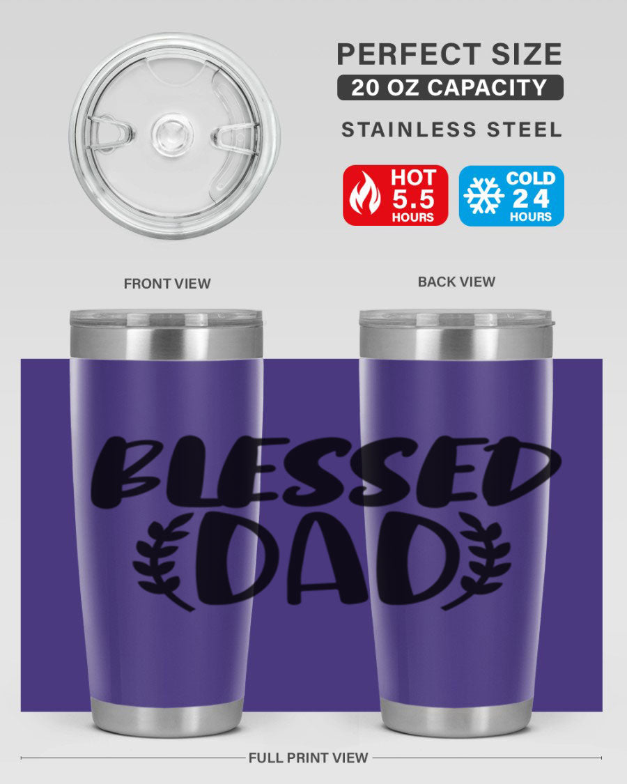Blessed Dad 36# Tumbler in stainless steel with a drink-thru lid, showcasing its sleek design and insulation features.