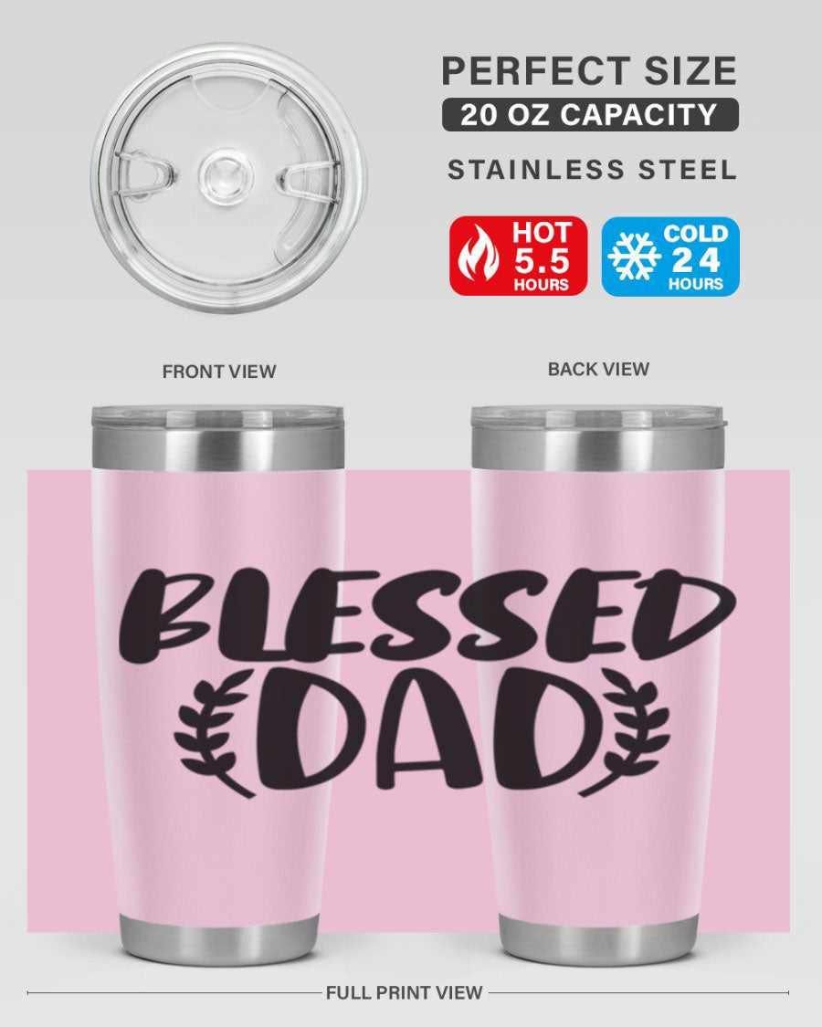 Blessed Dad 36# Tumbler in stainless steel with a drink-thru lid, showcasing its sleek design and insulation features.