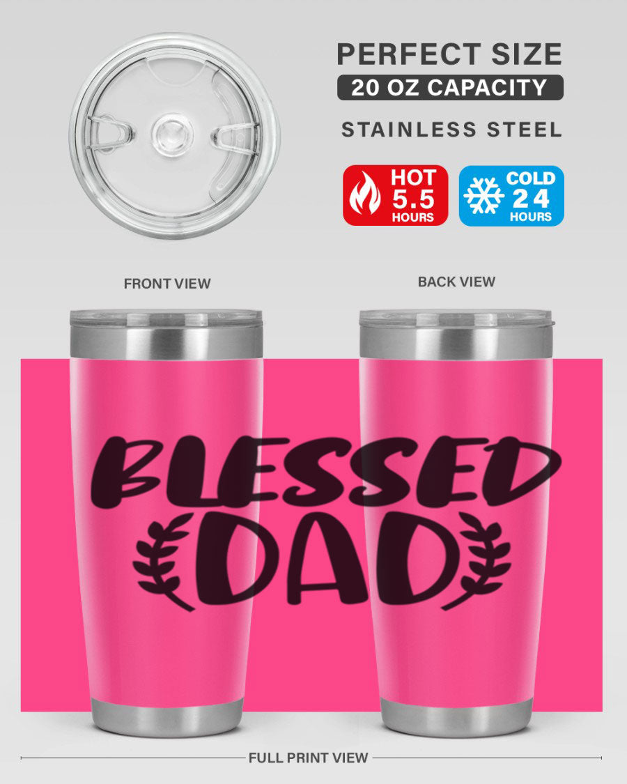 Blessed Dad 36# Tumbler in stainless steel with a drink-thru lid, showcasing its sleek design and insulation features.
