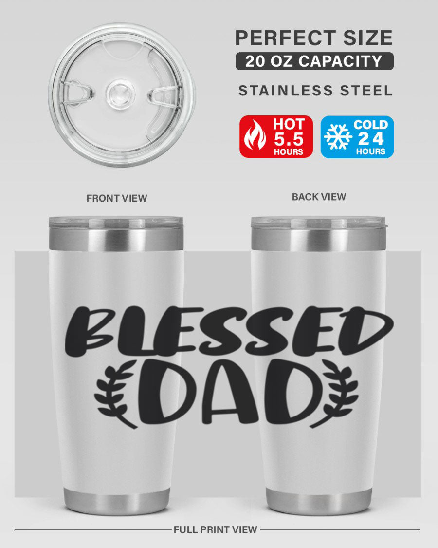 Blessed Dad 36# Tumbler in stainless steel with a drink-thru lid, showcasing its sleek design and insulation features.