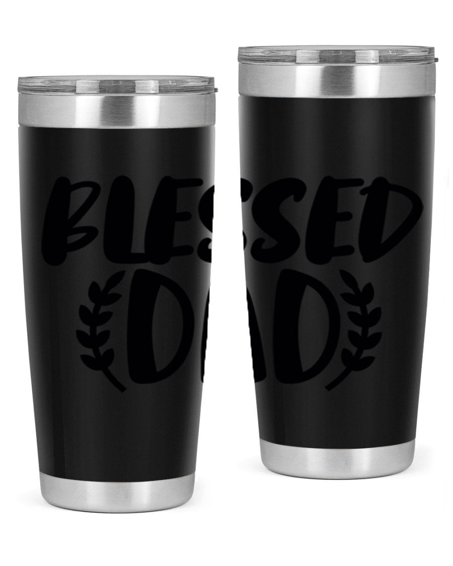 Blessed Dad 36# Tumbler in stainless steel with a drink-thru lid, showcasing its sleek design and insulation features.