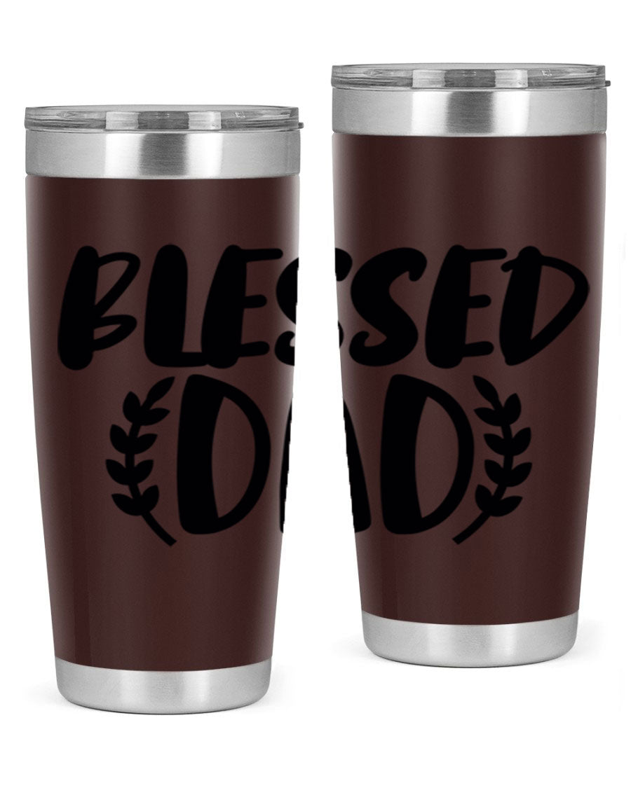 Blessed Dad 36# Tumbler in stainless steel with a drink-thru lid, showcasing its sleek design and insulation features.