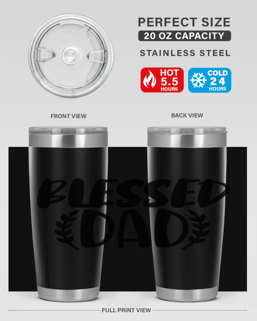 Blessed Dad 36# Tumbler in stainless steel with a drink-thru lid, showcasing its sleek design and insulation features.