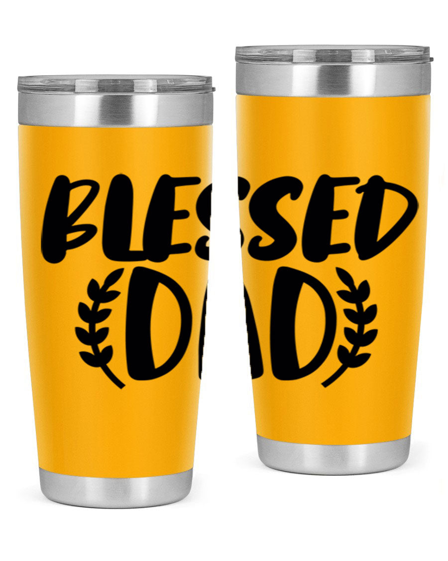 Blessed Dad 36# Tumbler in stainless steel with a drink-thru lid, showcasing its sleek design and insulation features.