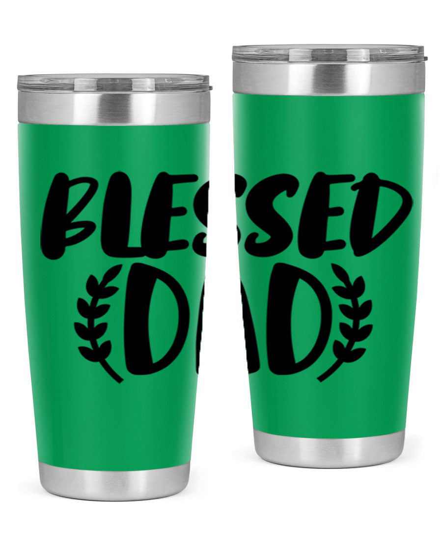 Blessed Dad 36# Tumbler in stainless steel with a drink-thru lid, showcasing its sleek design and insulation features.