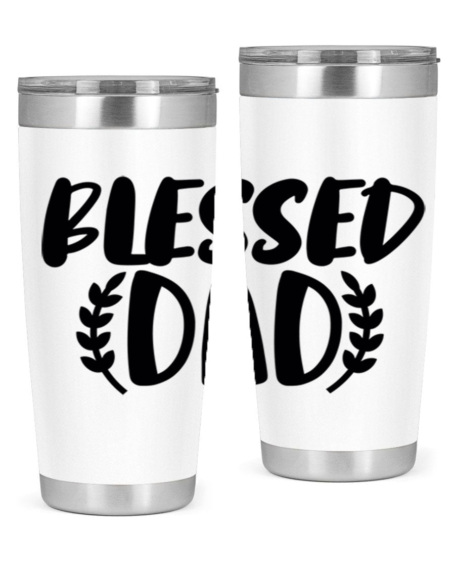 Blessed Dad 36# Tumbler in stainless steel with a drink-thru lid, showcasing its sleek design and insulation features.