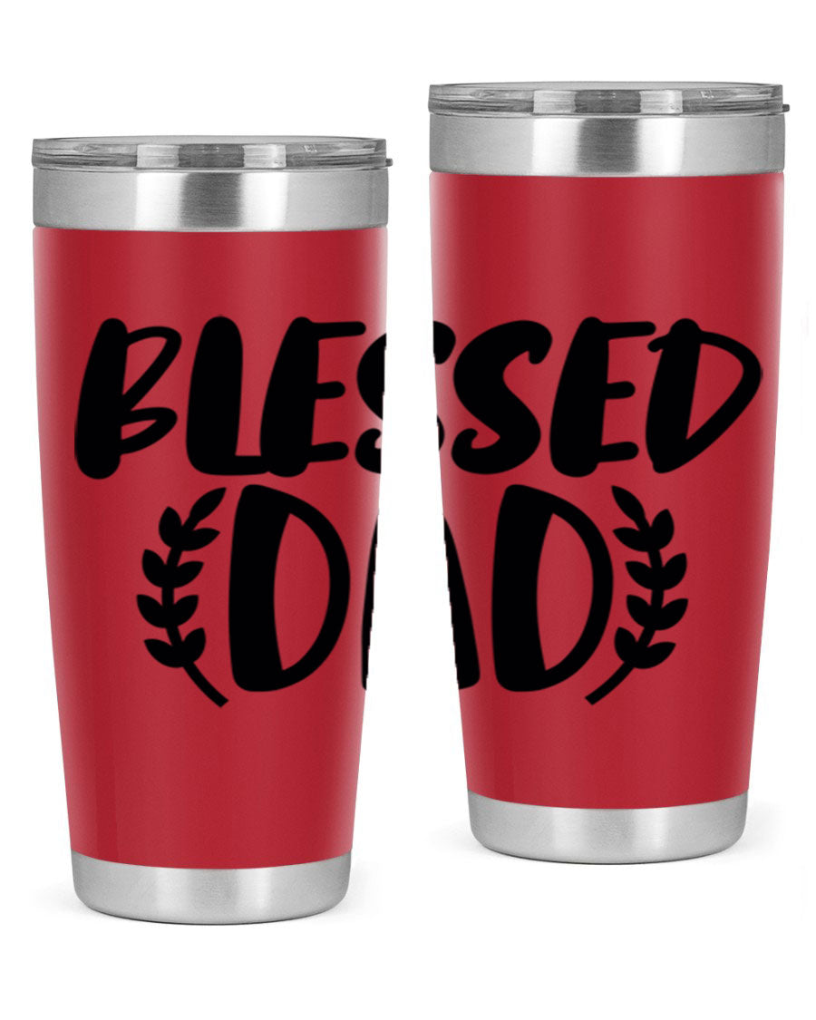 Blessed Dad 36# Tumbler in stainless steel with a drink-thru lid, showcasing its sleek design and insulation features.