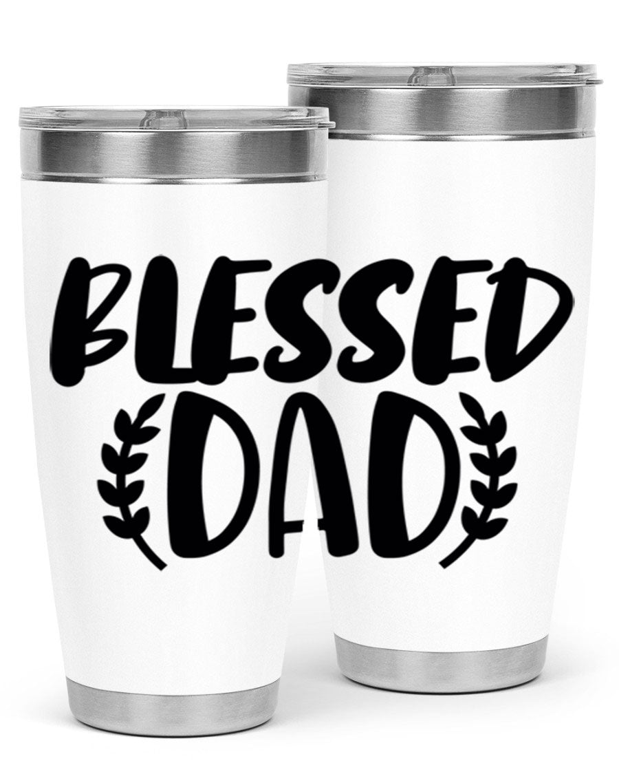Blessed Dad 36# Tumbler in stainless steel with a drink-thru lid, showcasing its sleek design and insulation features.