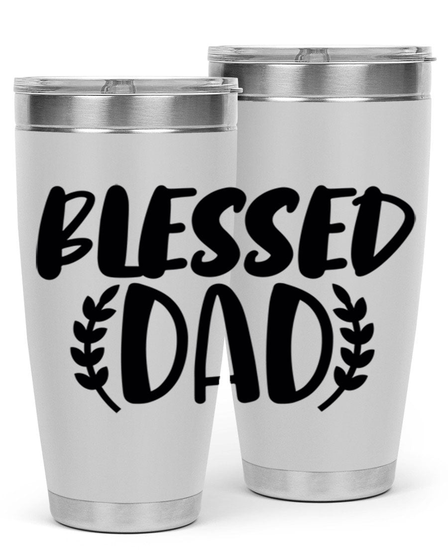 Blessed Dad 36# Tumbler in stainless steel with a drink-thru lid, showcasing its sleek design and insulation features.