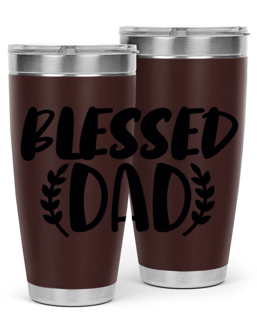 Blessed Dad 36# Tumbler in stainless steel with a drink-thru lid, showcasing its sleek design and insulation features.