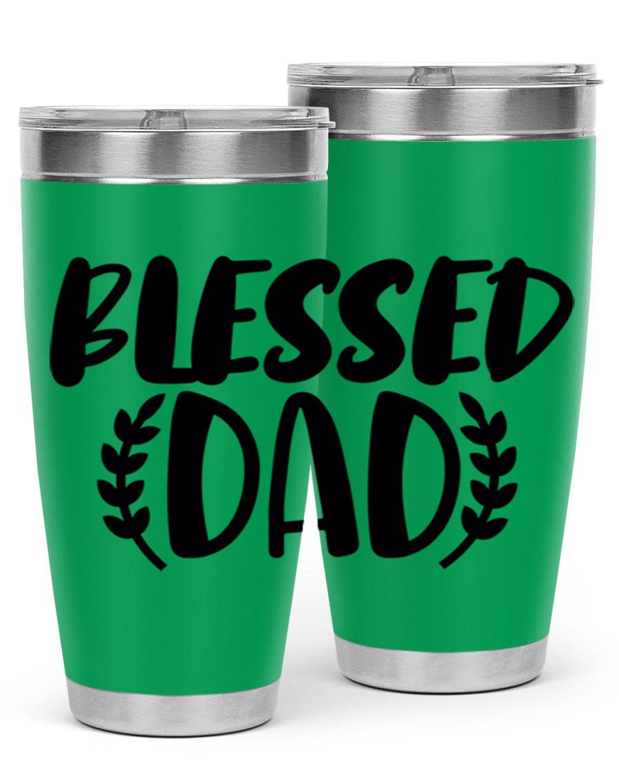 Blessed Dad 36# Tumbler in stainless steel with a drink-thru lid, showcasing its sleek design and insulation features.