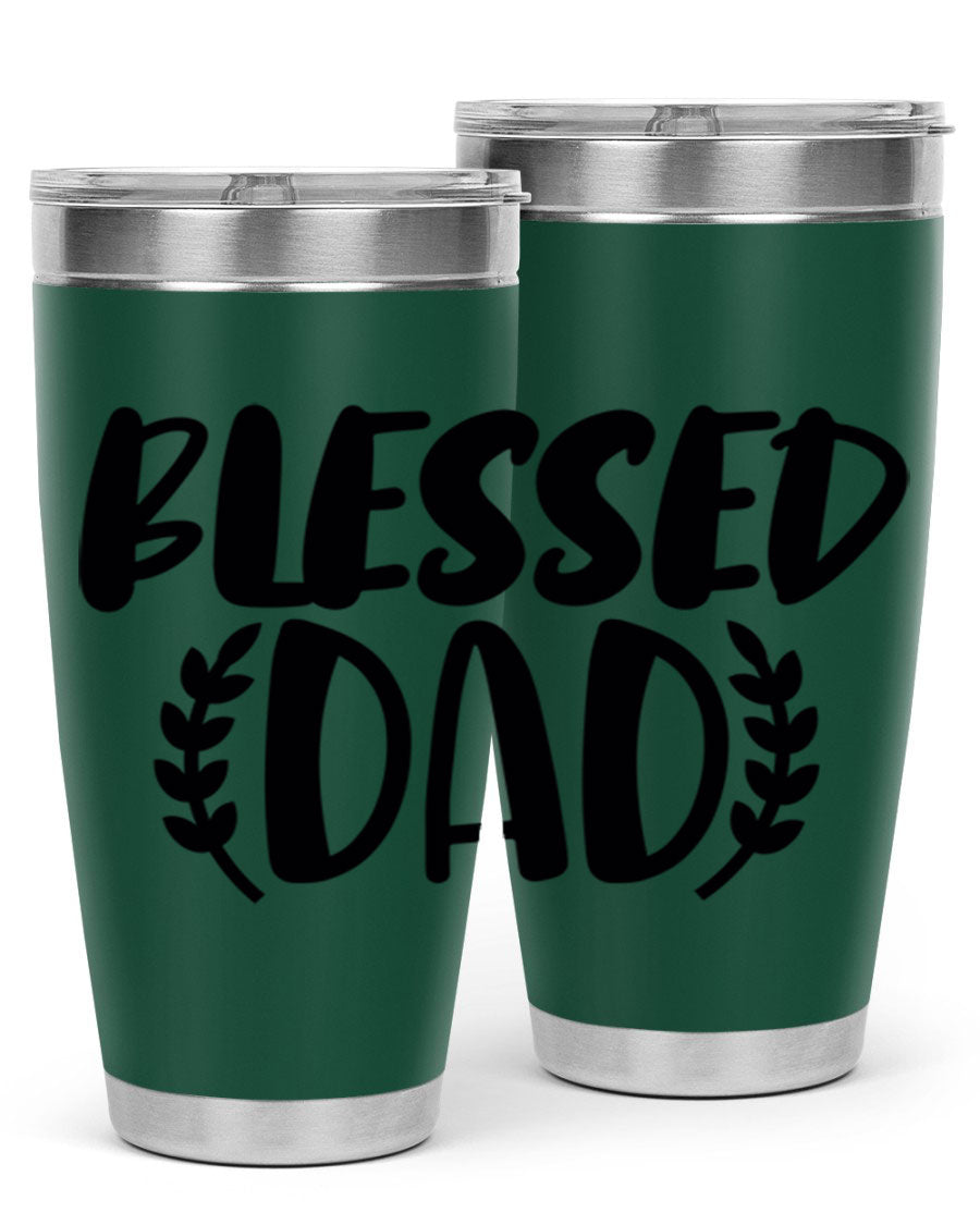Blessed Dad 36# Tumbler in stainless steel with a drink-thru lid, showcasing its sleek design and insulation features.