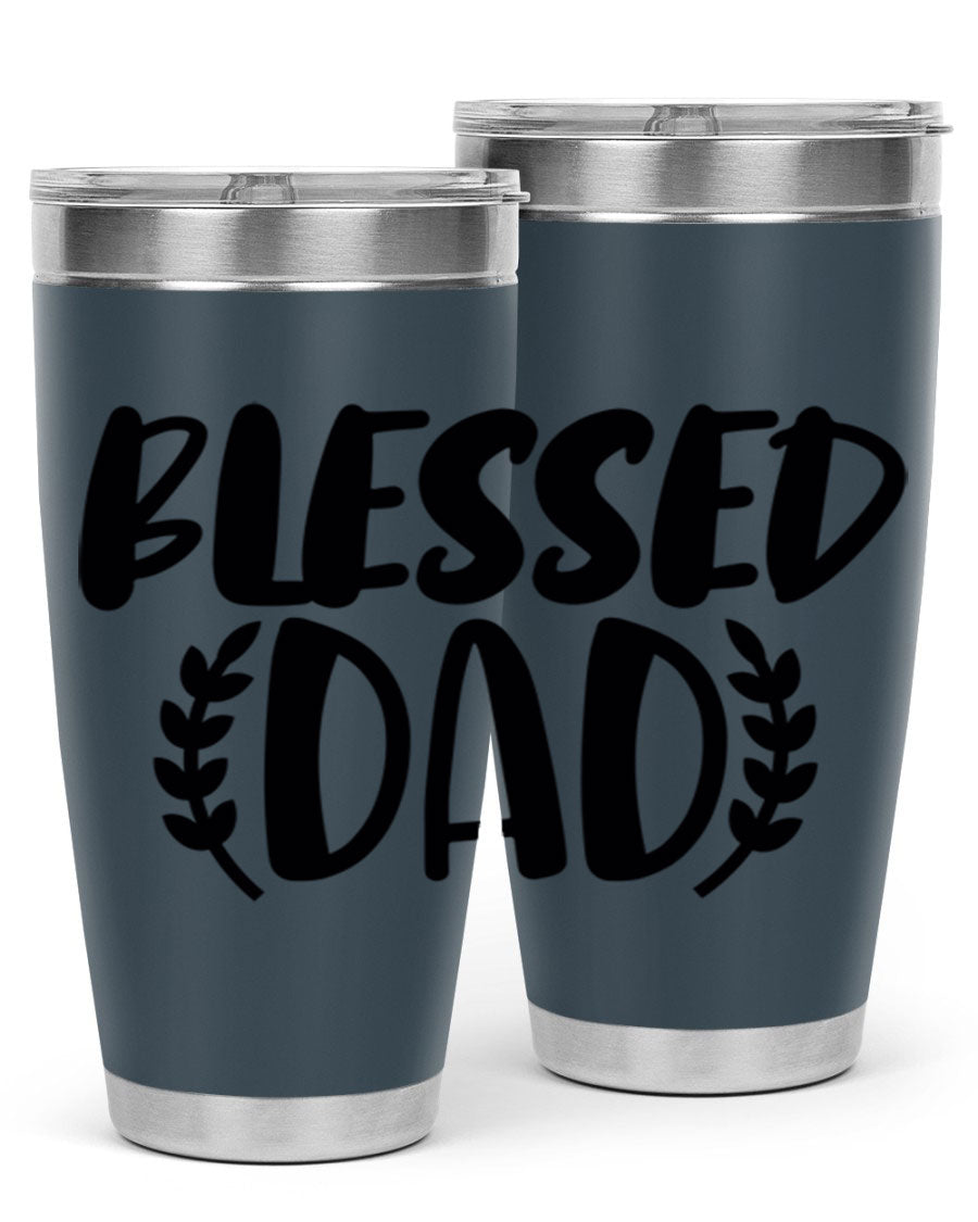 Blessed Dad 36# Tumbler in stainless steel with a drink-thru lid, showcasing its sleek design and insulation features.