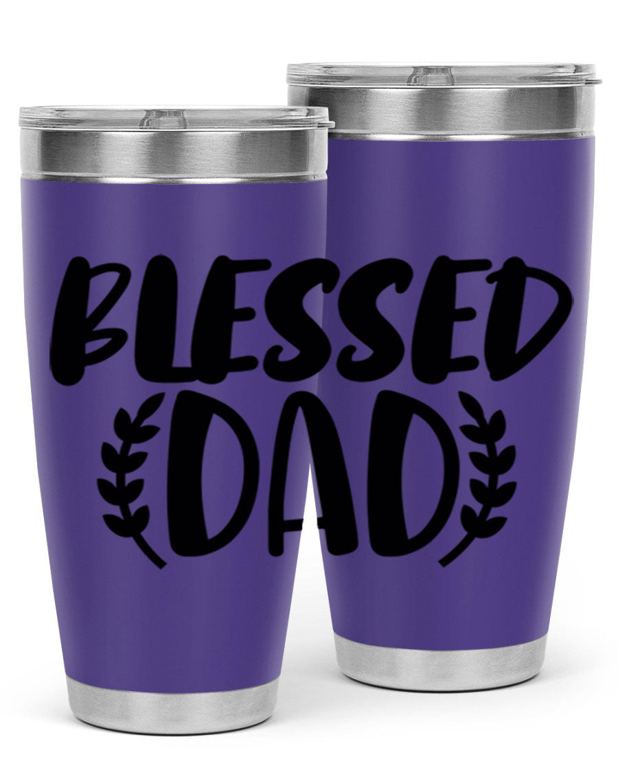 Blessed Dad 36# Tumbler in stainless steel with a drink-thru lid, showcasing its sleek design and insulation features.