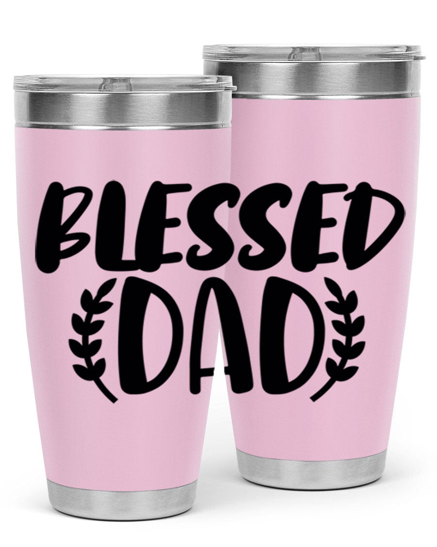 Blessed Dad 36# Tumbler in stainless steel with a drink-thru lid, showcasing its sleek design and insulation features.