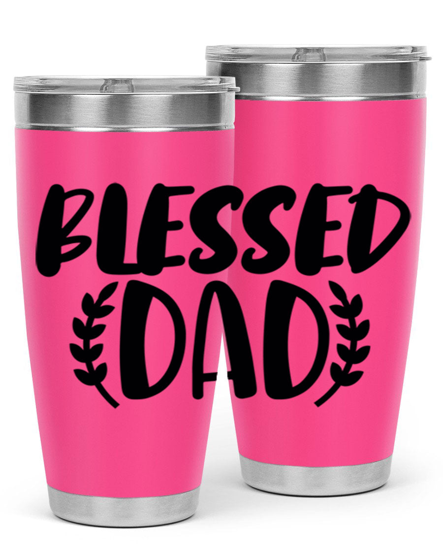 Blessed Dad 36# Tumbler in stainless steel with a drink-thru lid, showcasing its sleek design and insulation features.