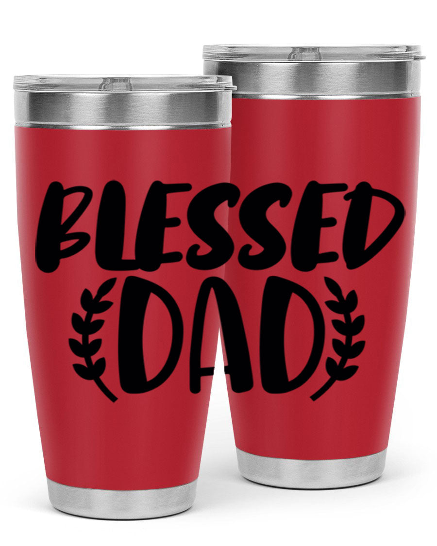 Blessed Dad 36# Tumbler in stainless steel with a drink-thru lid, showcasing its sleek design and insulation features.