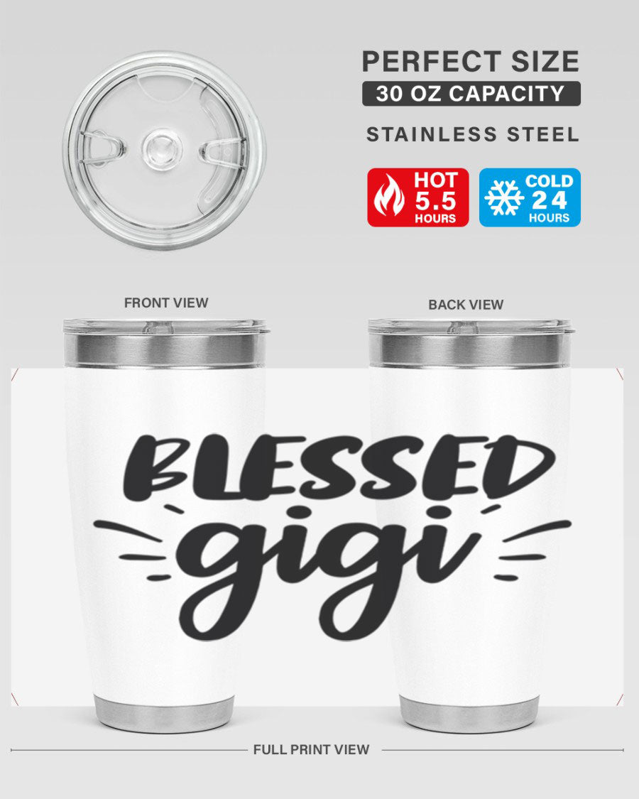 Blessed Gigi 64# Tumbler featuring a stylish design, double wall vacuum stainless steel, and a press-in drink-thru lid.