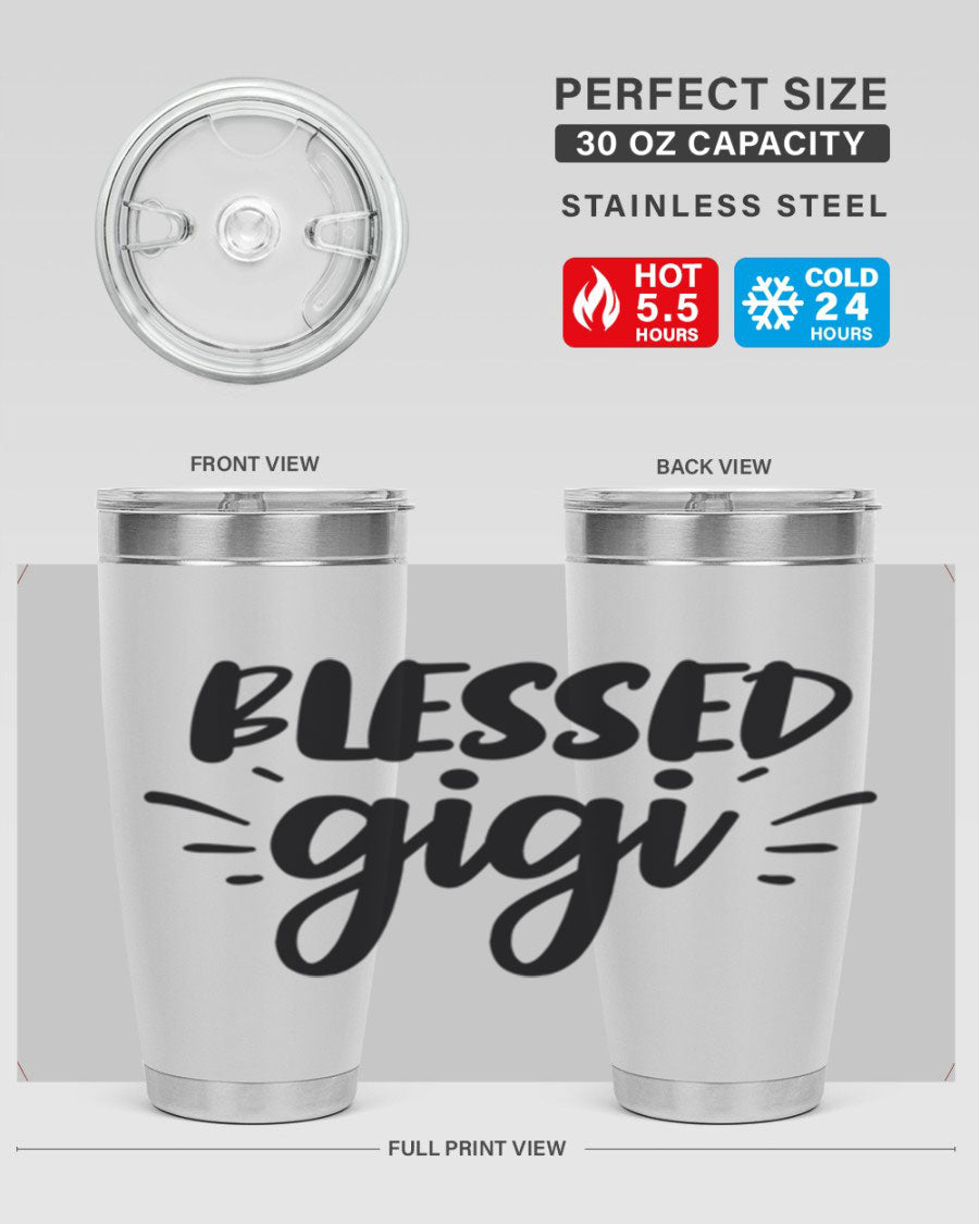 Blessed Gigi 64# Tumbler featuring a stylish design, double wall vacuum stainless steel, and a press-in drink-thru lid.