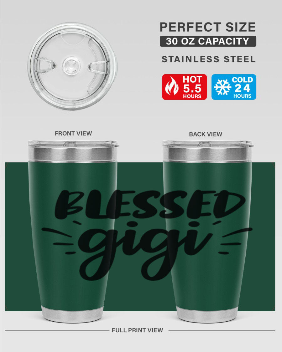 Blessed Gigi 64# Tumbler featuring a stylish design, double wall vacuum stainless steel, and a press-in drink-thru lid.