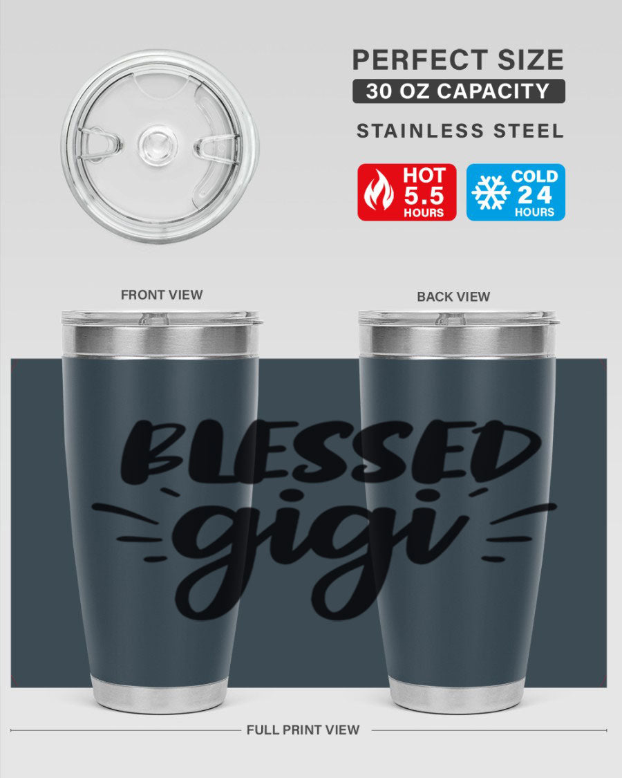 Blessed Gigi 64# Tumbler featuring a stylish design, double wall vacuum stainless steel, and a press-in drink-thru lid.