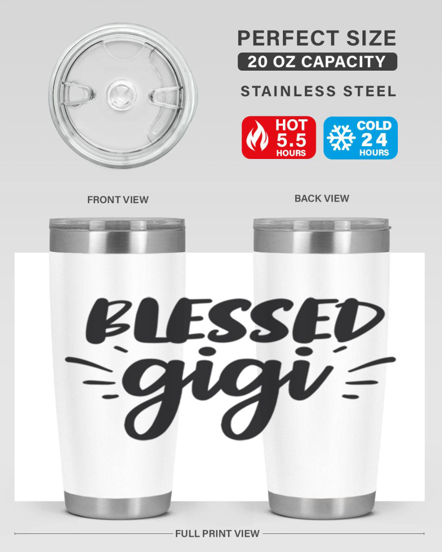 Blessed Gigi 64# Tumbler featuring a stylish design, double wall vacuum stainless steel, and a press-in drink-thru lid.